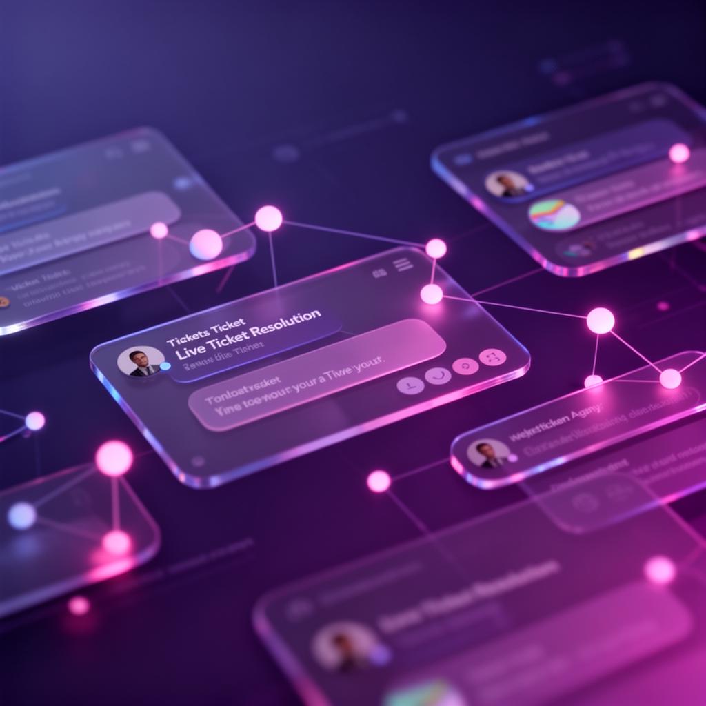 Holographic banking support agent dashboard with live ticket nodes
